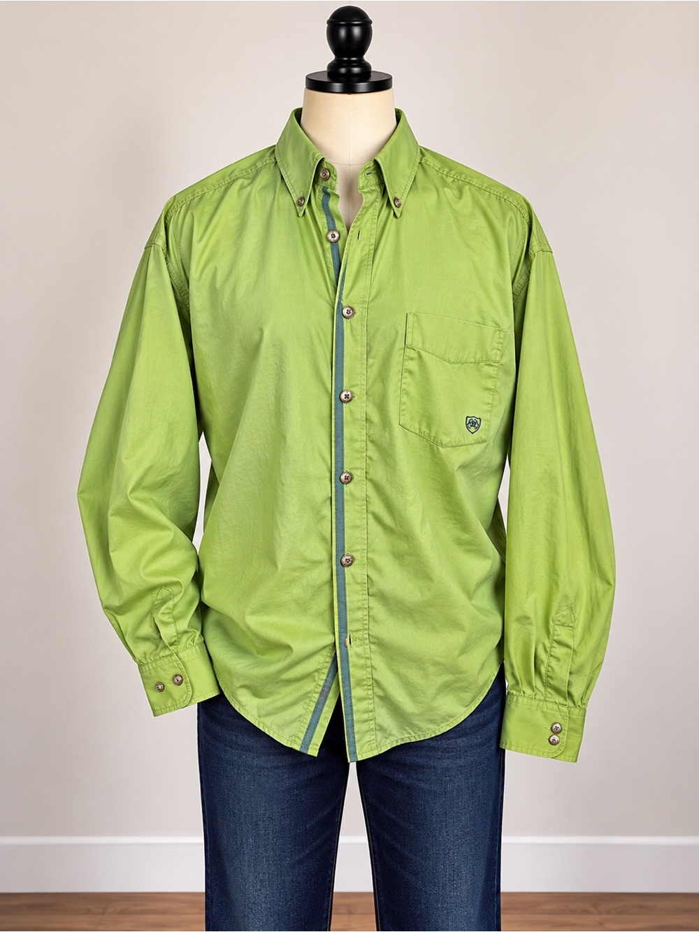 Ariat Western Button Down Shirt Lime Green Cotton Cowboy XL